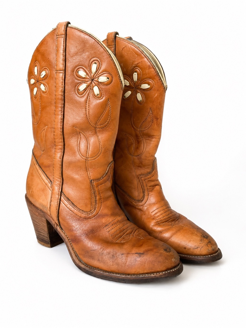 dingo Tan Leather Western Heeled Boots
